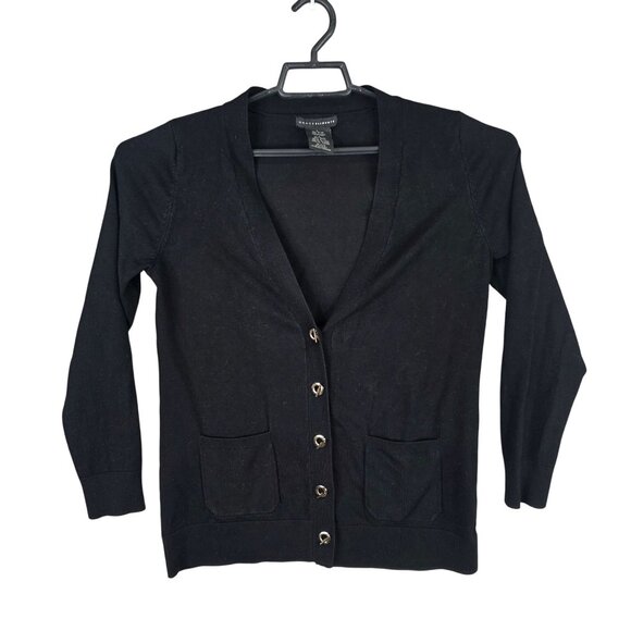 Womens Grace Elements Black Cardigan Sweater Button Up V Neck Front Pockets L - Picture 1 of 7